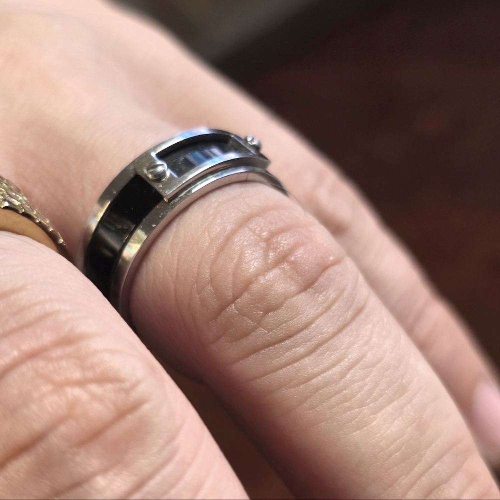 Mini Motif Screws Ring - black silver - Size 8.5